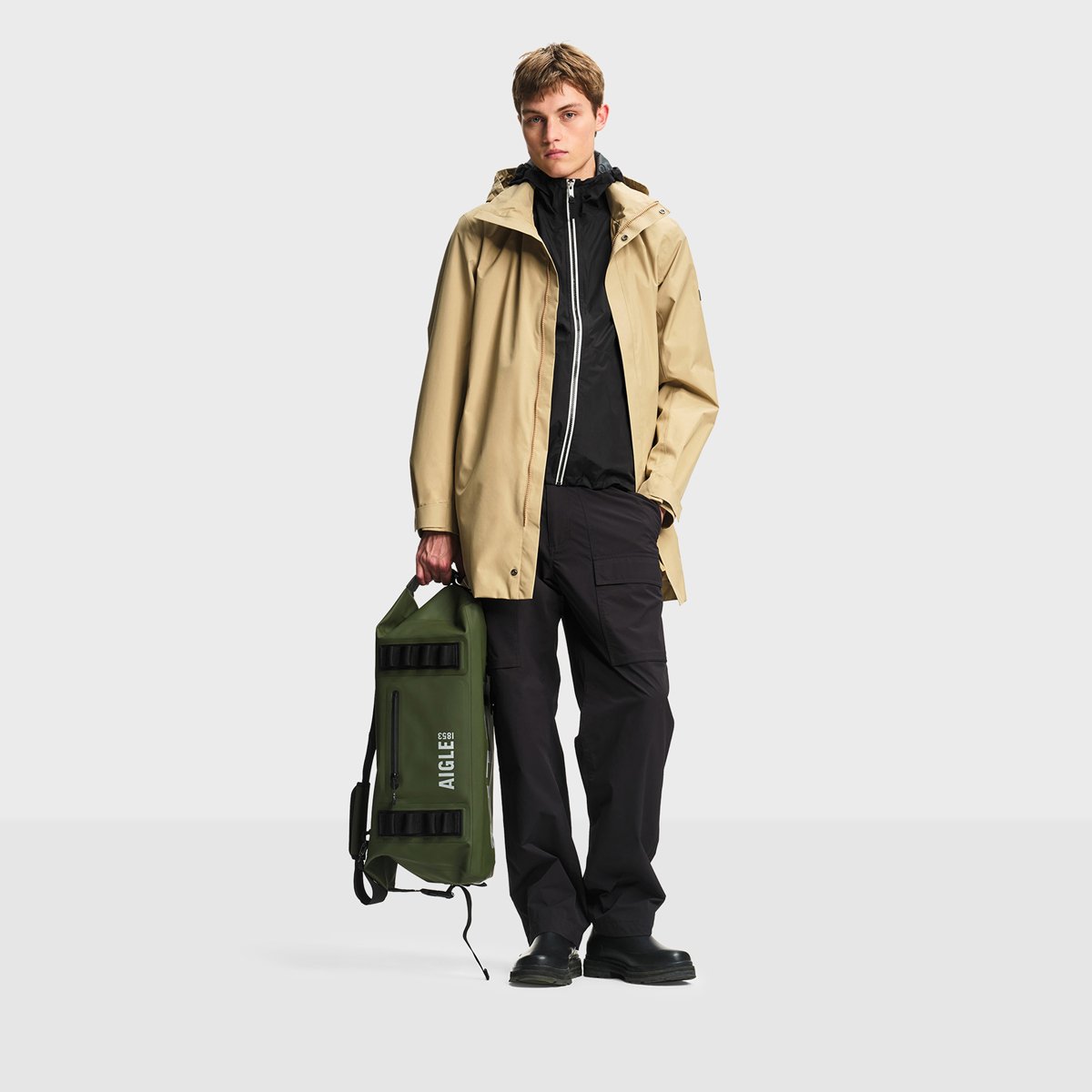 Parka longue imperméable à capuche rétractable GORE-TEX sable, AIGLE