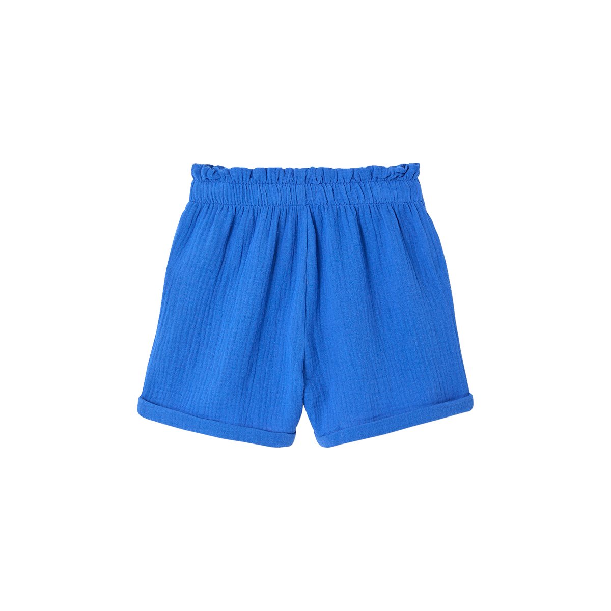Short en gaze de coton style "paperbag" bleu électrique, VERTBAUDET