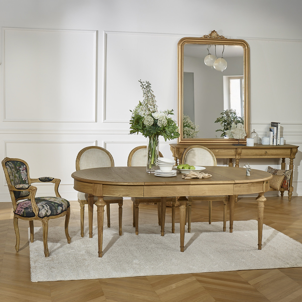 Table ovale en chêne 3 rallonges 4/10 couverts AMBRE marron, ROBIN DES BOIS