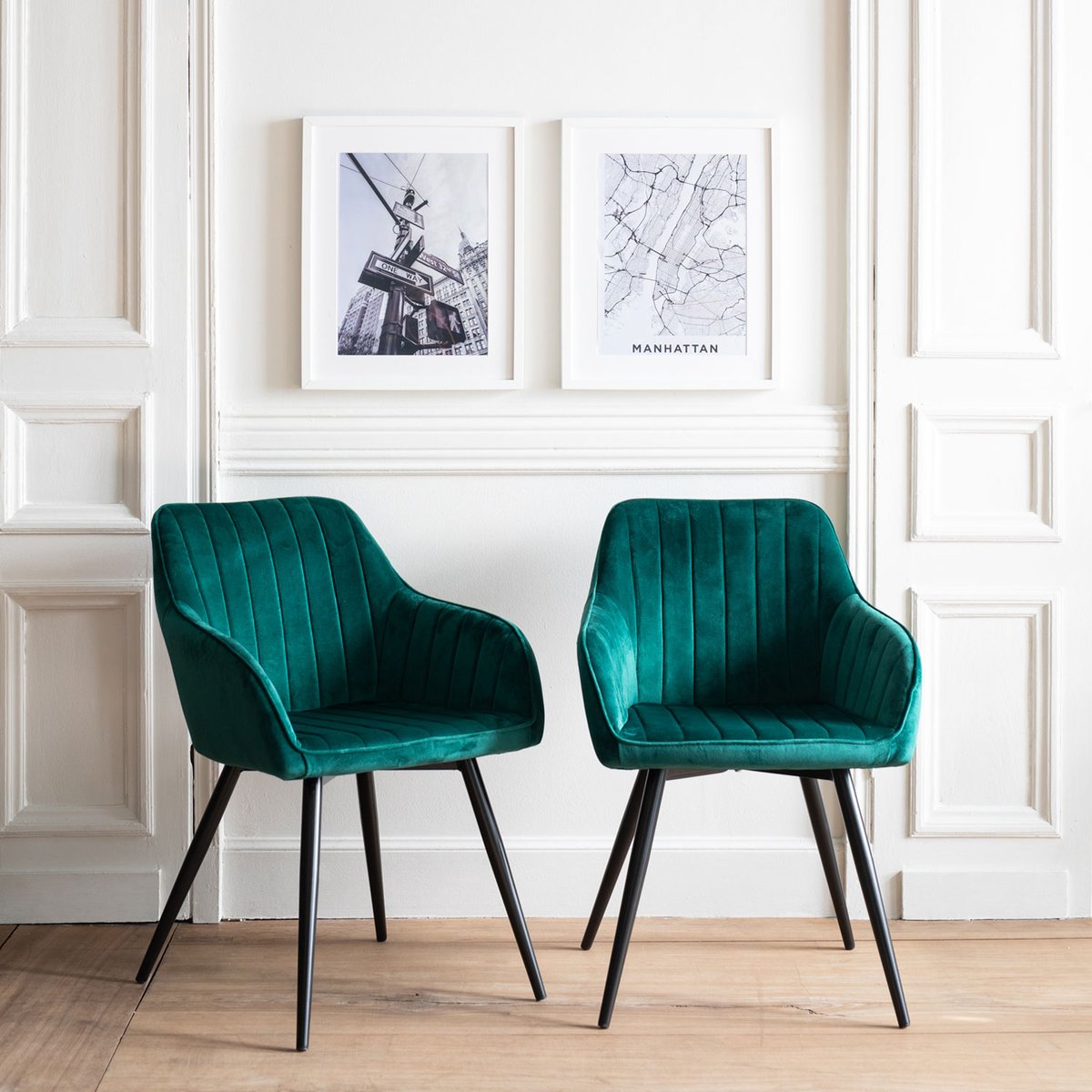 Chaises en velours, lot de 2, BERTILLE vert, noir, HAPPY GARDEN