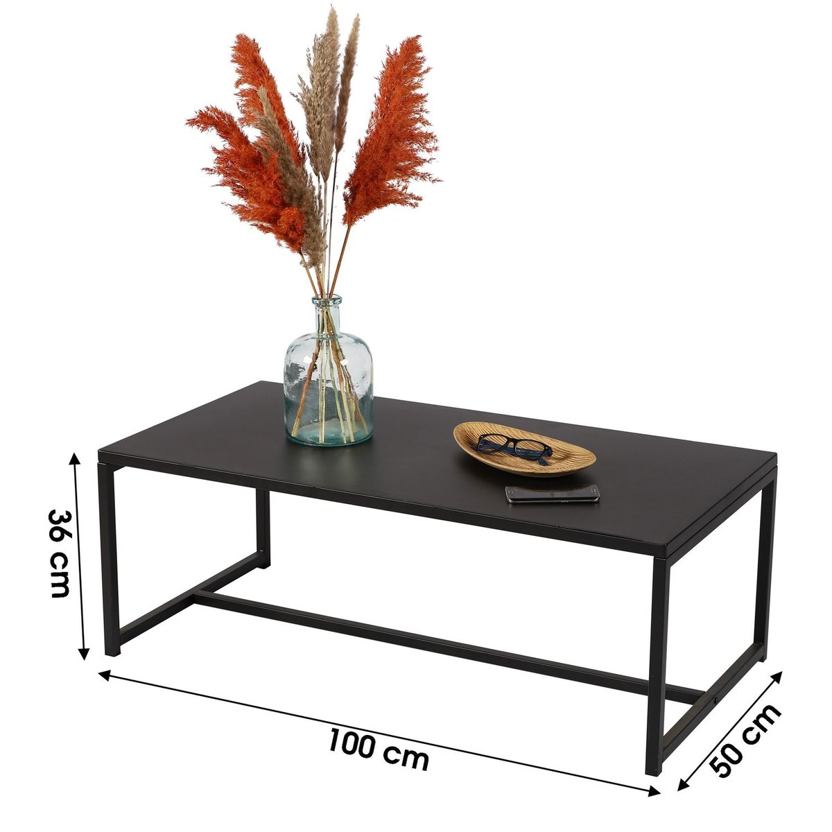 Table basse rectangulaire en métal design industriel MADISON noir, URBAN LIVING