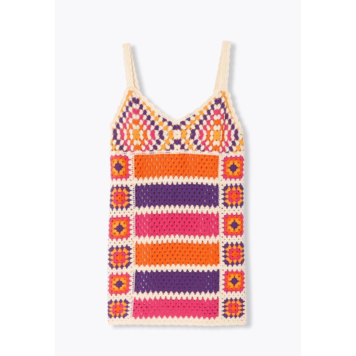 Robe courte en crochet rayures multicolores, PROMOD