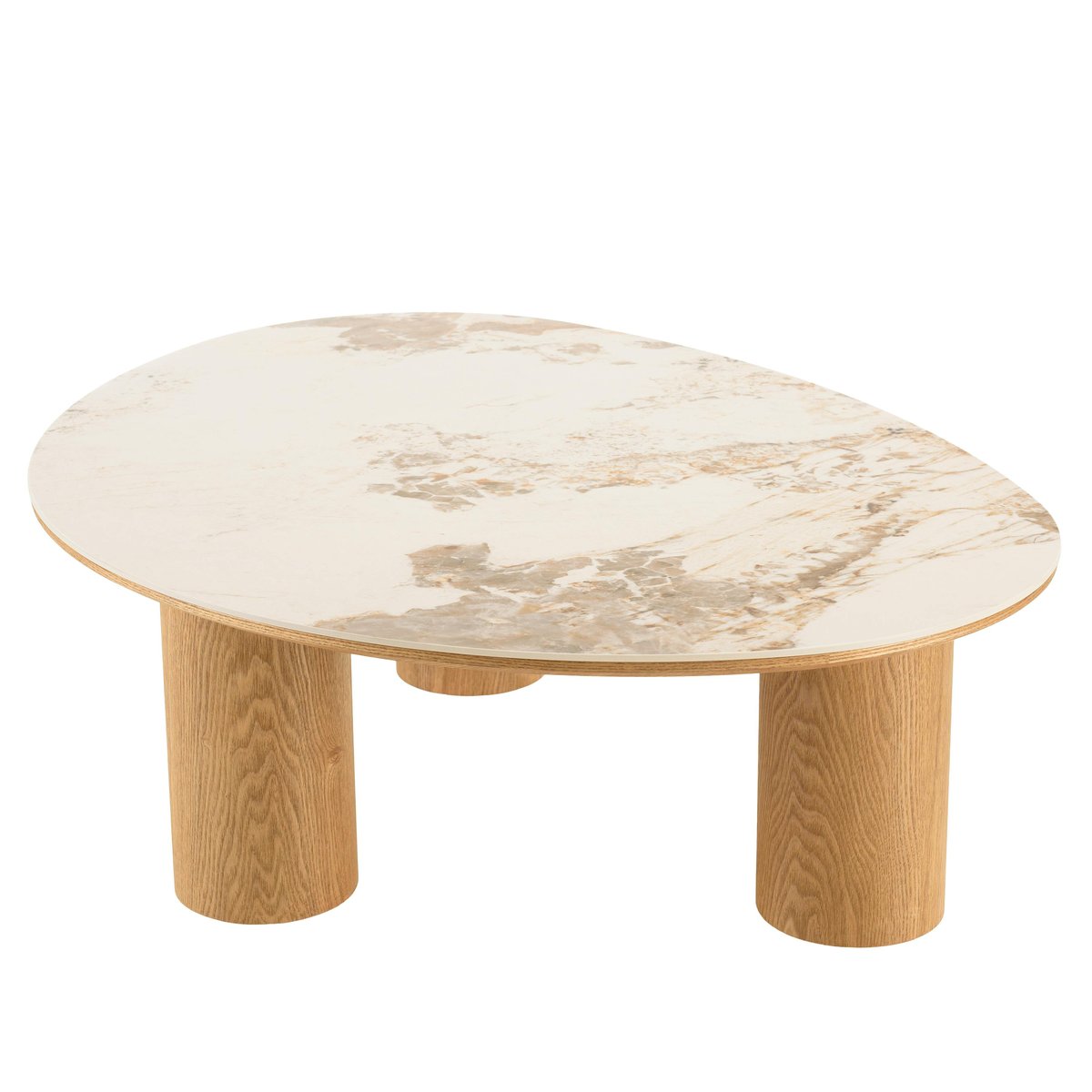 Table basse 110x80cm plateau céramique pieds bois clair LINEA blanc, PIER IMPORT