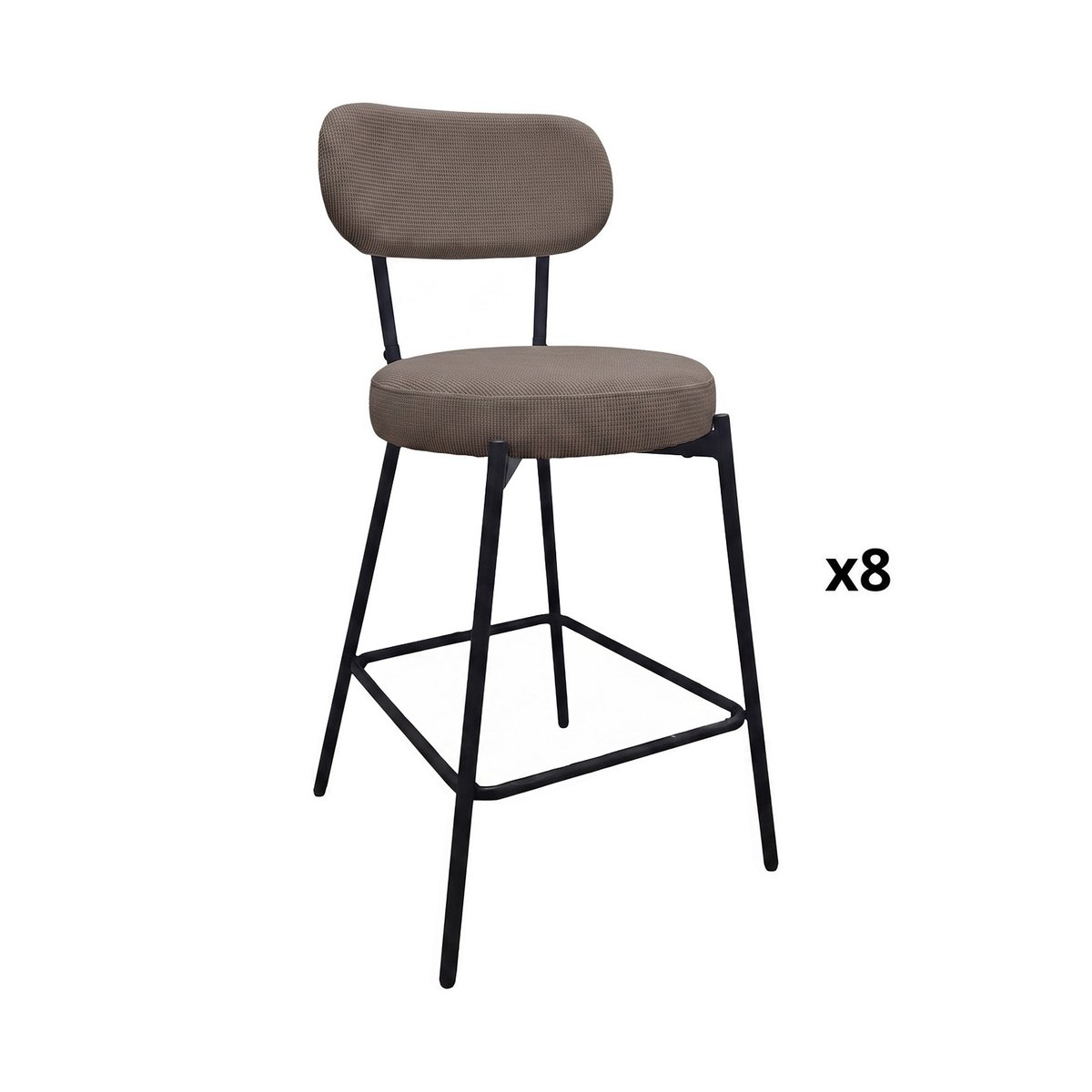 Chaises CELESTE îlot bar métal tissu velours côtelé H65cm blanc et noir, MOB IN