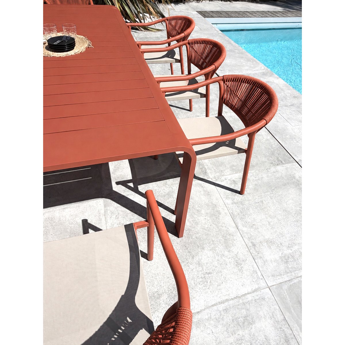 Ensemble repas de jardin en aluminium 8 places HANOI terracotta, DCB GARDEN