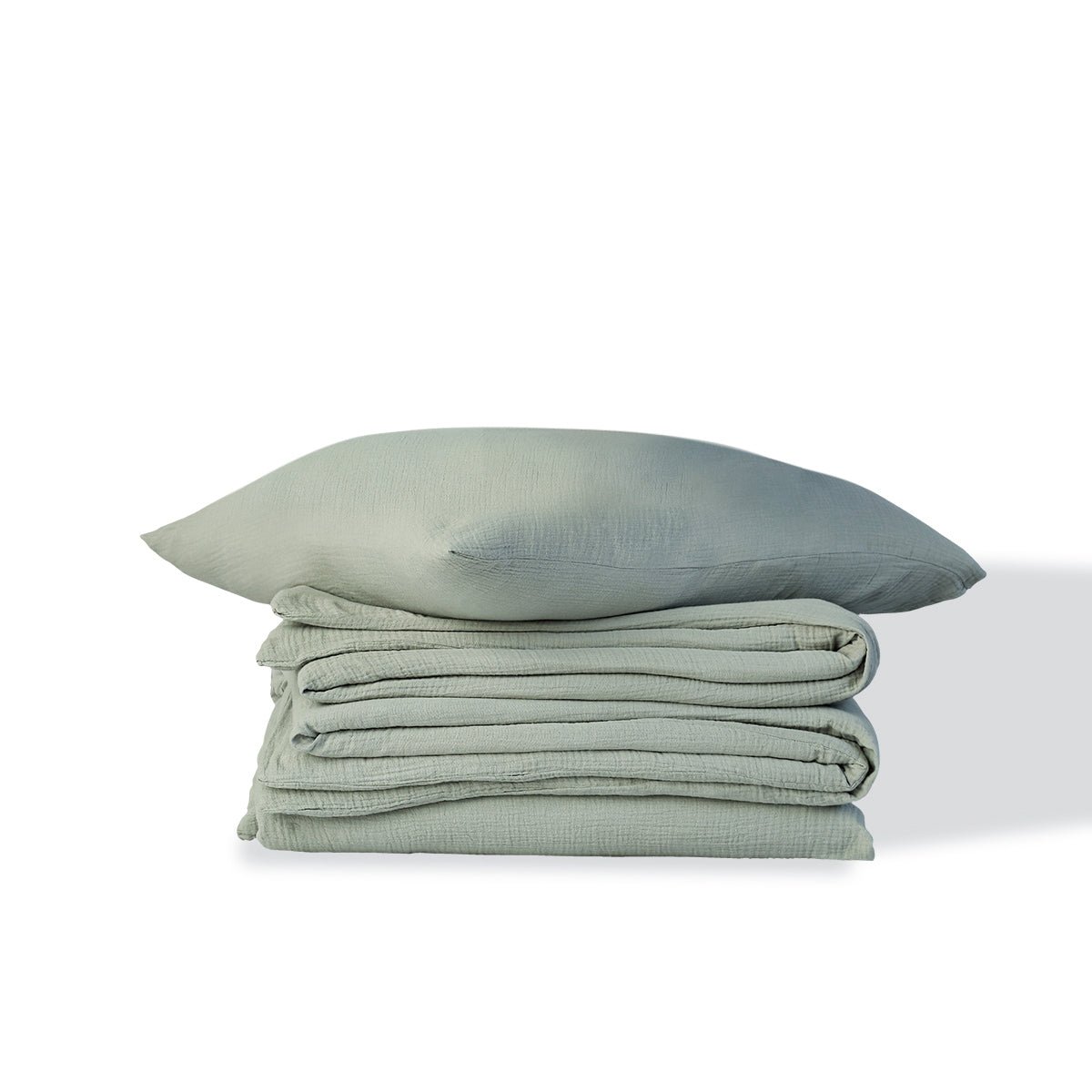 Parure + taies 65x65 gaze de coton CARLA vert céladon, FEBRONIE