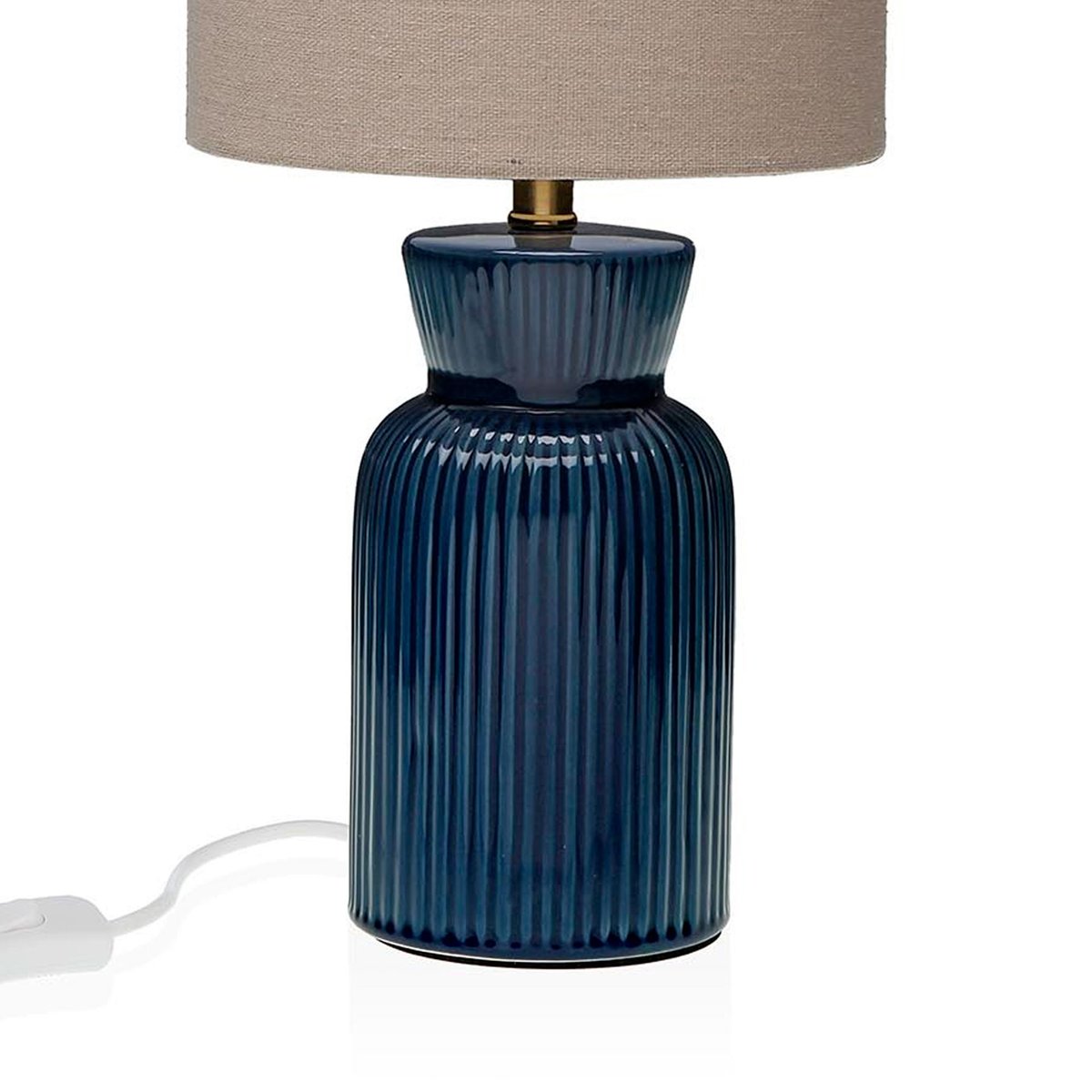Lampe à poser en céramique bleu et abat-jour beige 18x18x39cm bleu, VERSA