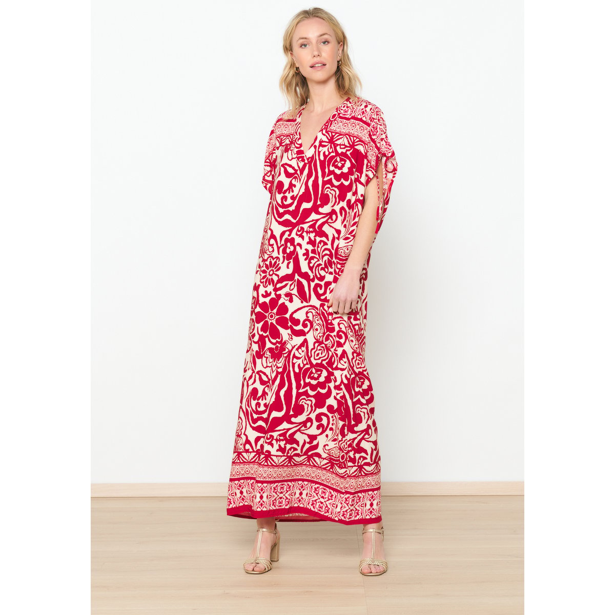 Robe caftan à imprimé fleuri rouge, LOLALIZA