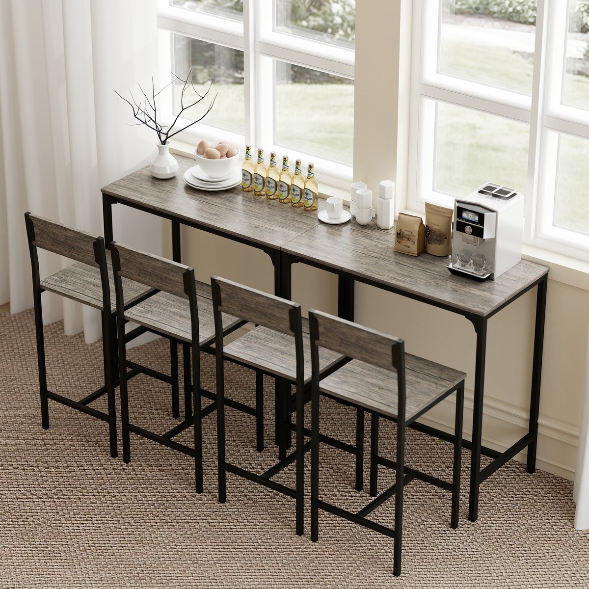 Ensemble de table de bar Métal Gris foncé gris foncé, noir, HOMCOM