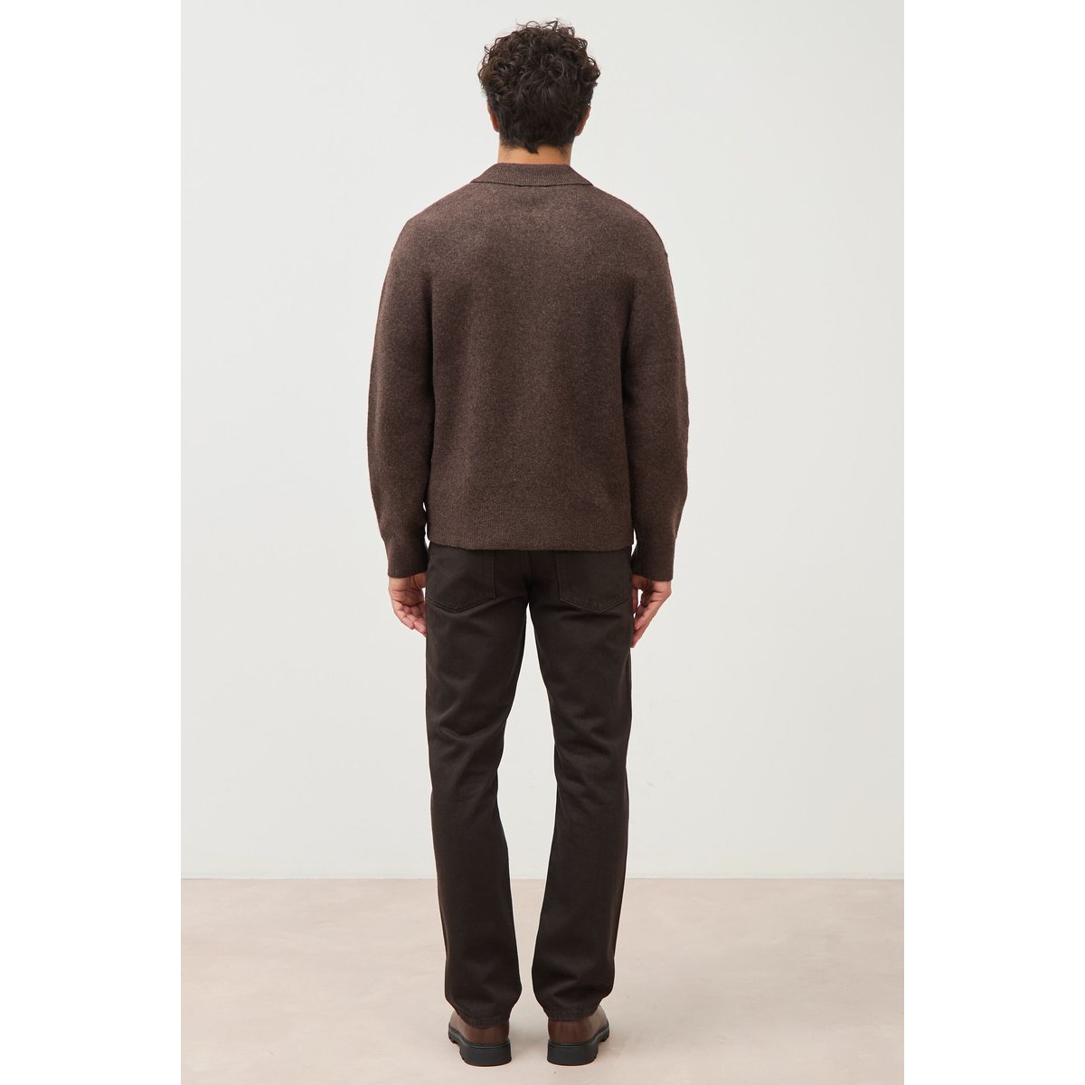 Pull droit manches longues marron foncé, BONOBO