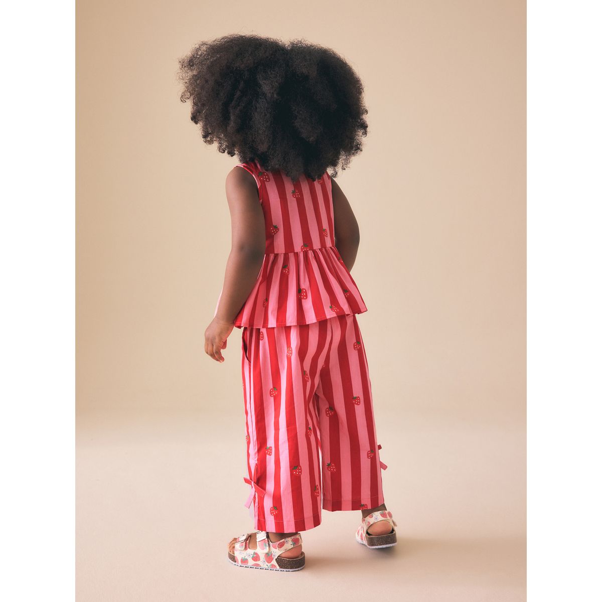 Ensemble pantalon et chemisier coordonné rouge/rose rayé, NEXT