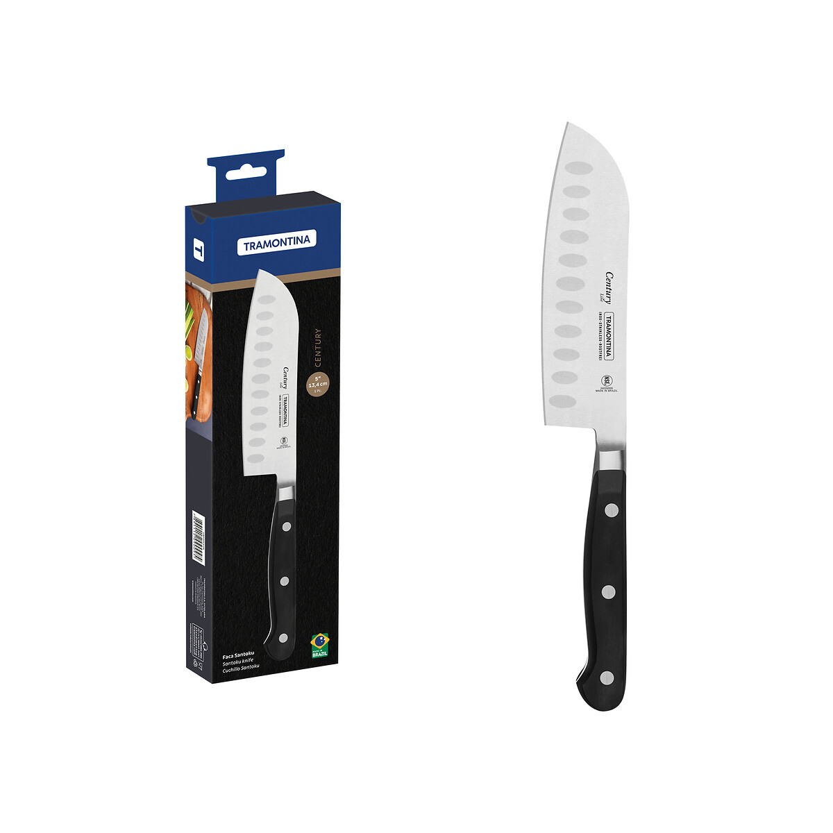 Faca Santoku Century 5", Tramontina preto , TRAMONTINA