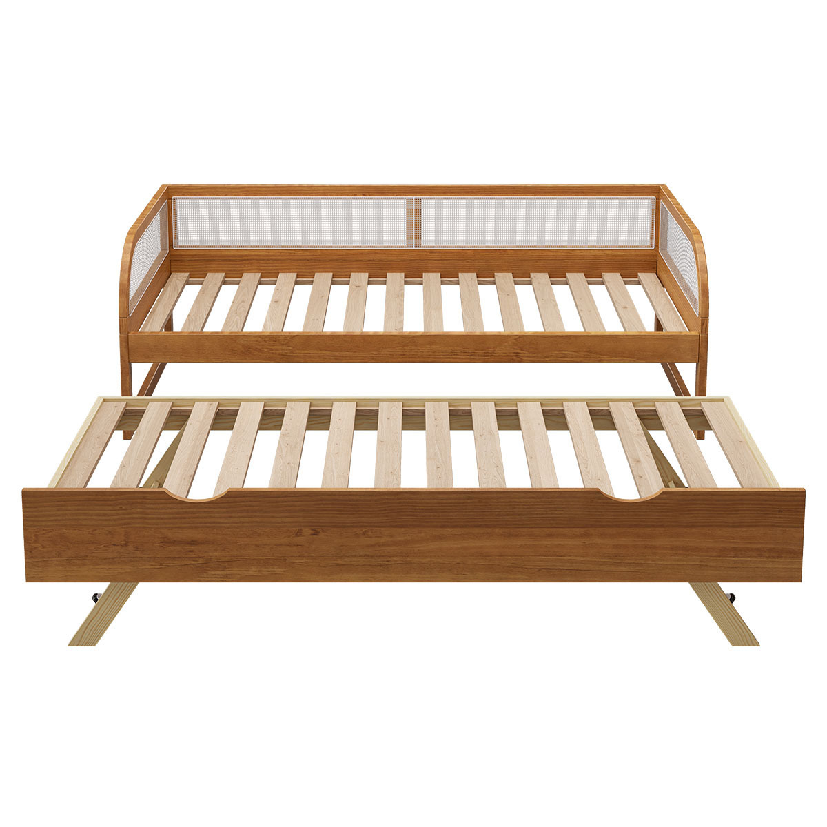 Pack lit enfant gigogne avec matelas Bois massif LAYA noisette, AKITEN RETAIL