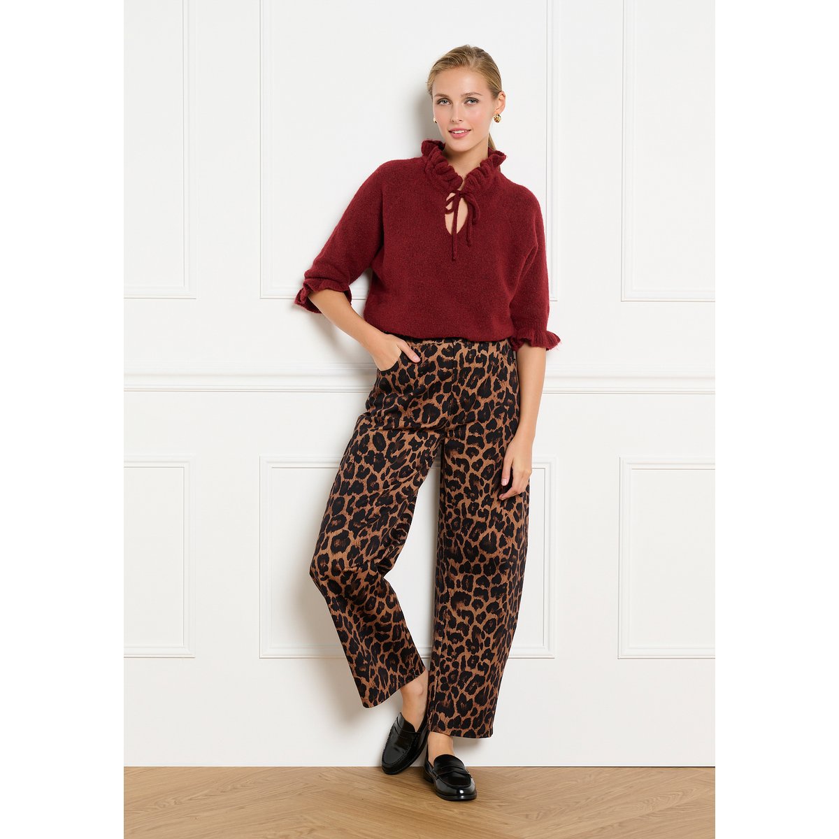 Pull manches volantées aubergine, LOLALIZA