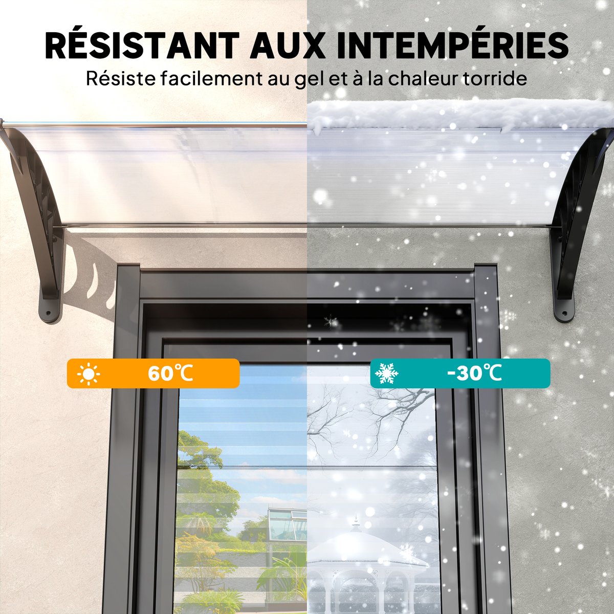 Auvent de porte Polycarbonate Transparent noir, OUTSUNNY