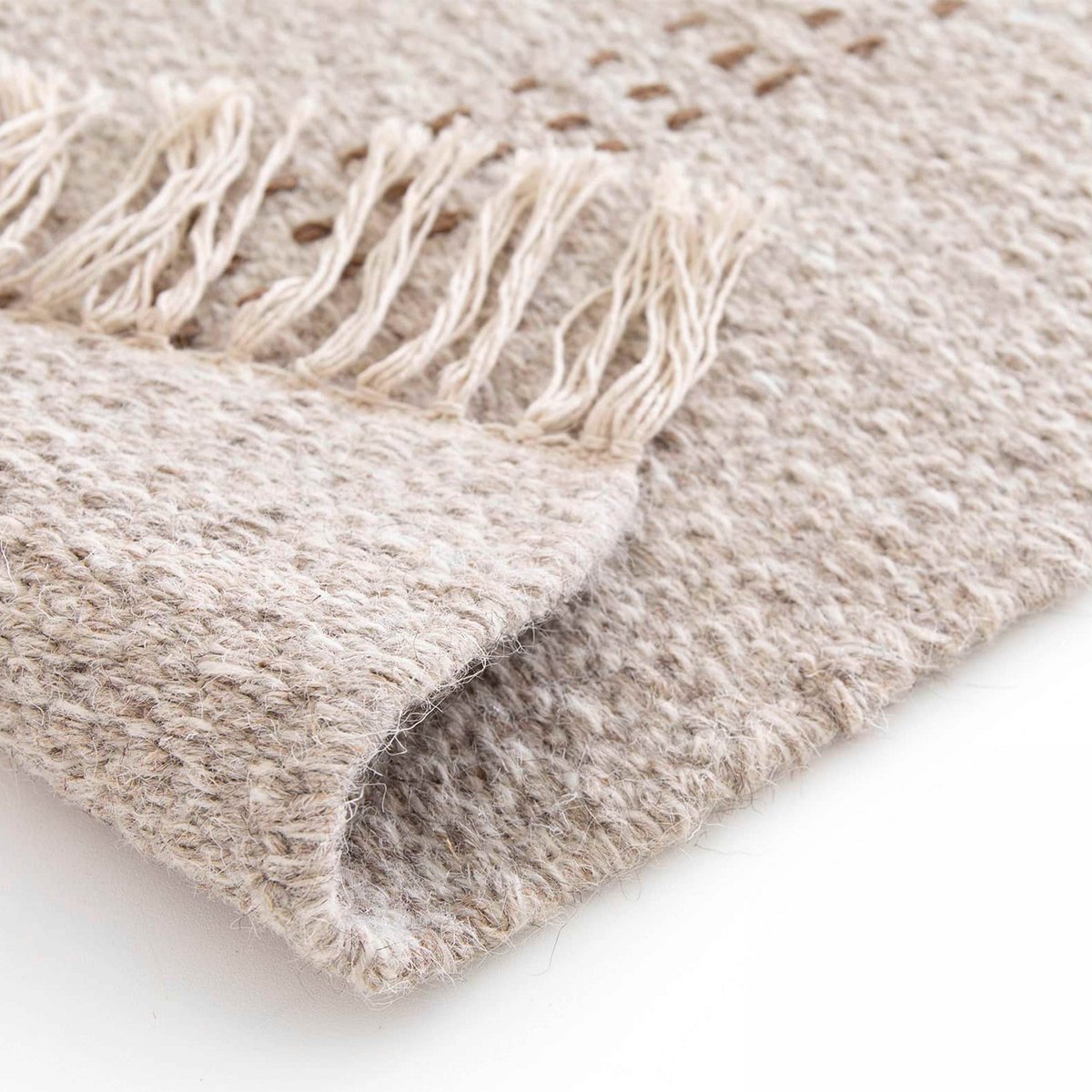 Tapis KALAN en laine et jute tissé à plat, KALAN ecru et gris, OVIALA