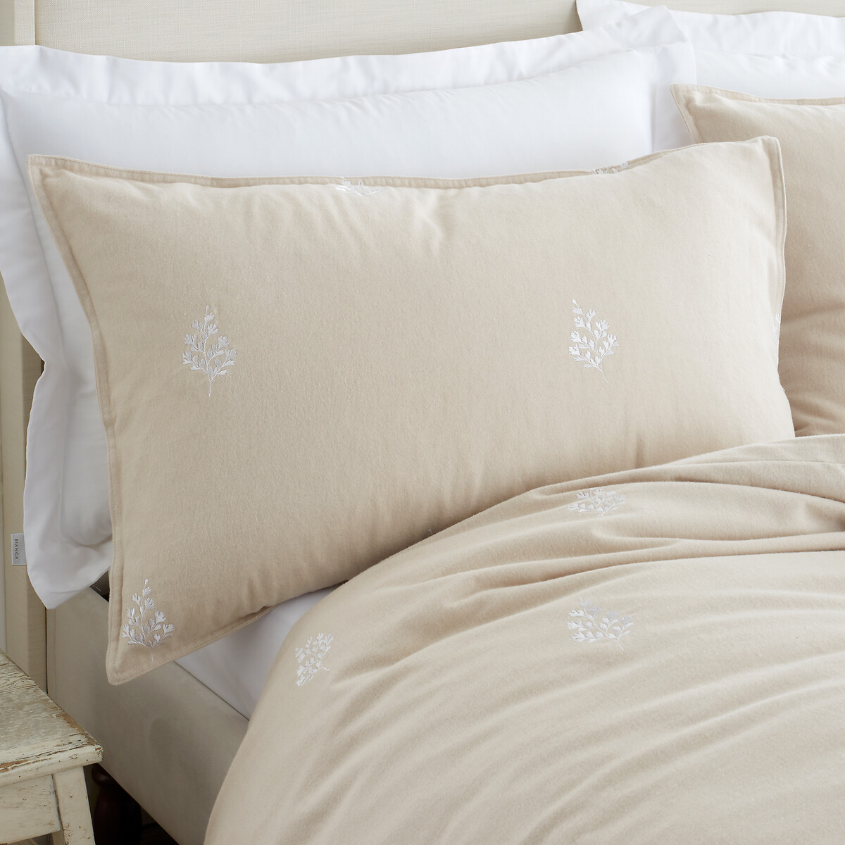 Brushed Embroidery Leaf Cotton Duvet Cover Set natural, BIANCA FINE LINENS