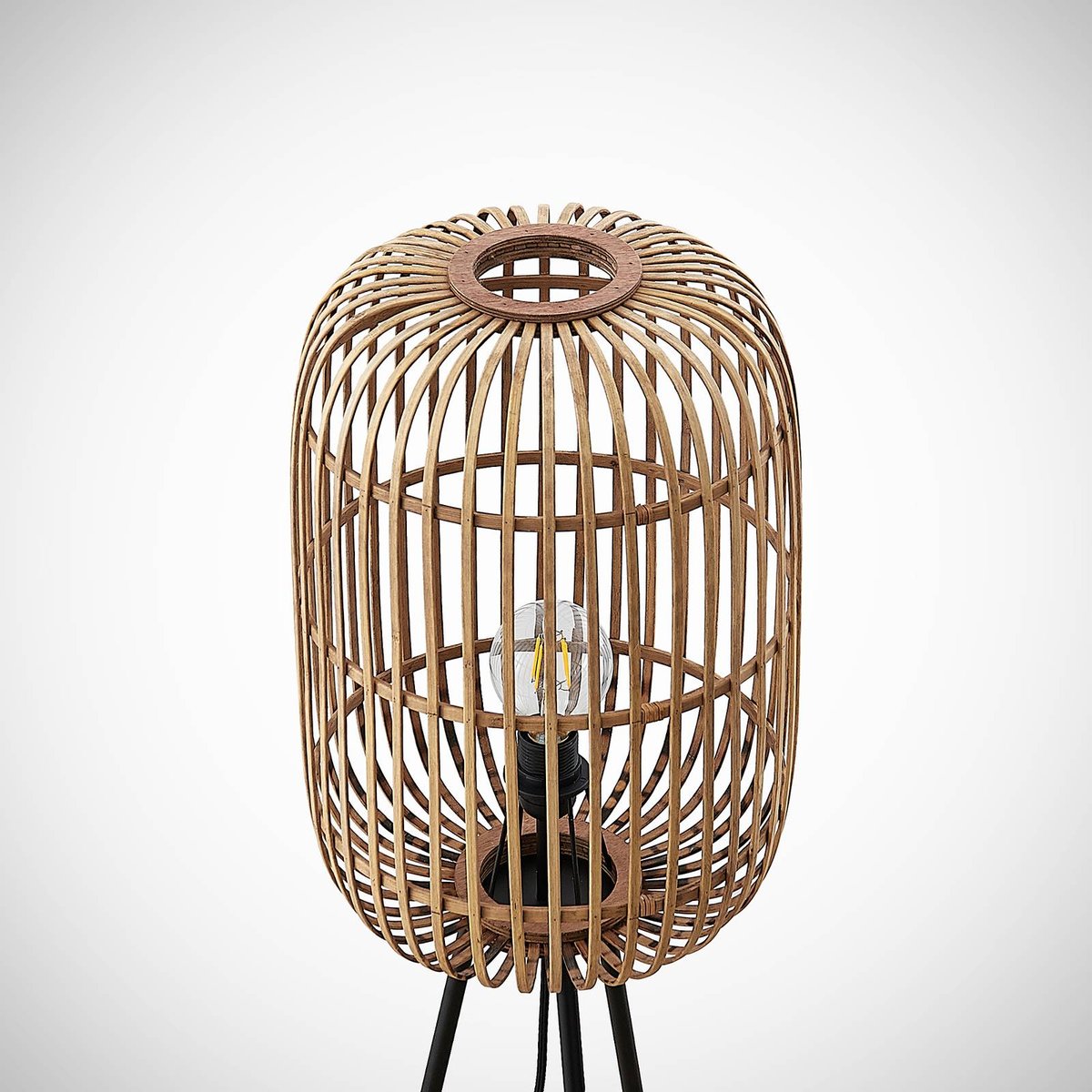 Lampadaire en bois traditionnel, Canyana naturel, noir, LINDBY