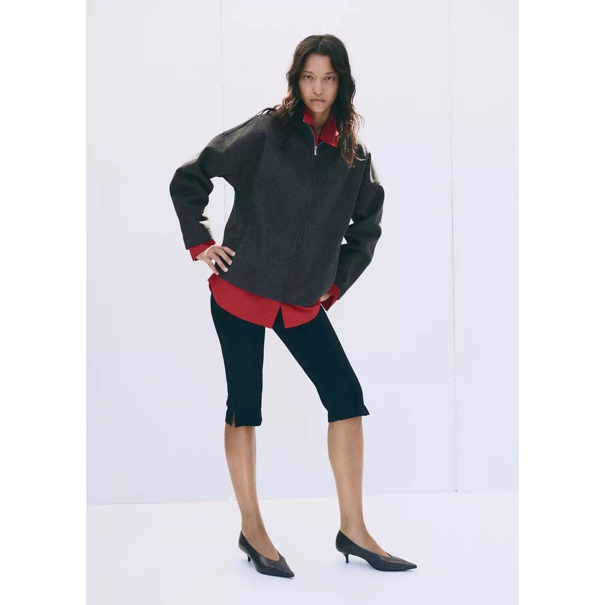 Veste texturée à col montant gris, MANGO