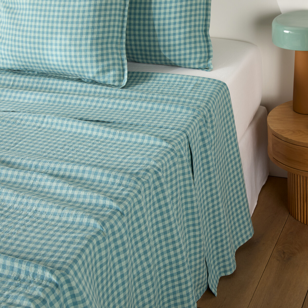 Drap plat en lin lavé, ACÉLIE BLEU bleu/aqua, LA REDOUTE INTERIEURS