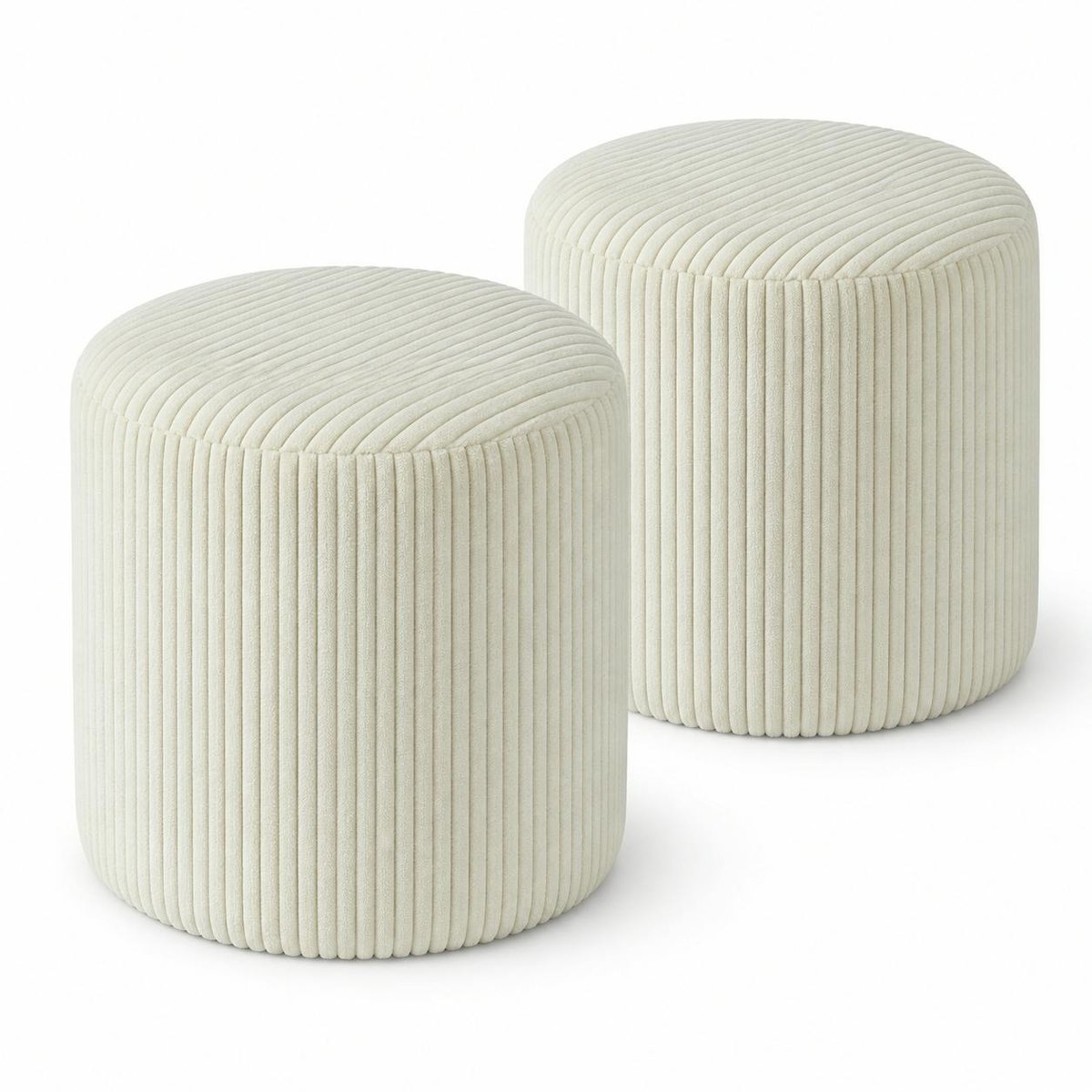 Pouf rond velours côtelé blanc (lot de 2) MALMOE blanc, PIER IMPORT