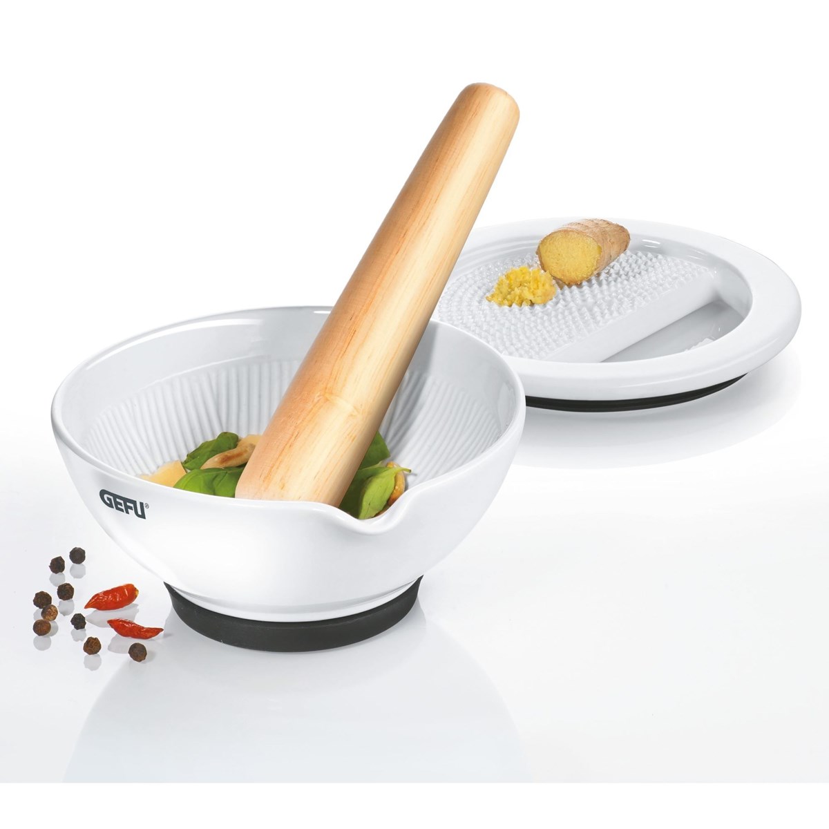 Mortier en porcelaine, avec râpe SURI blanc, GEFU
