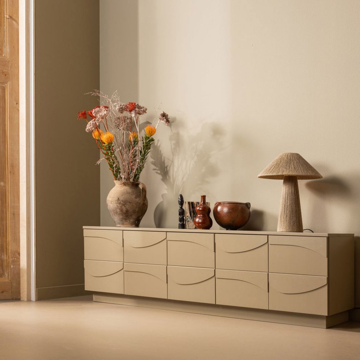 Meuble TV 5 portes en bois L180cm- TEO marron, WOOOD