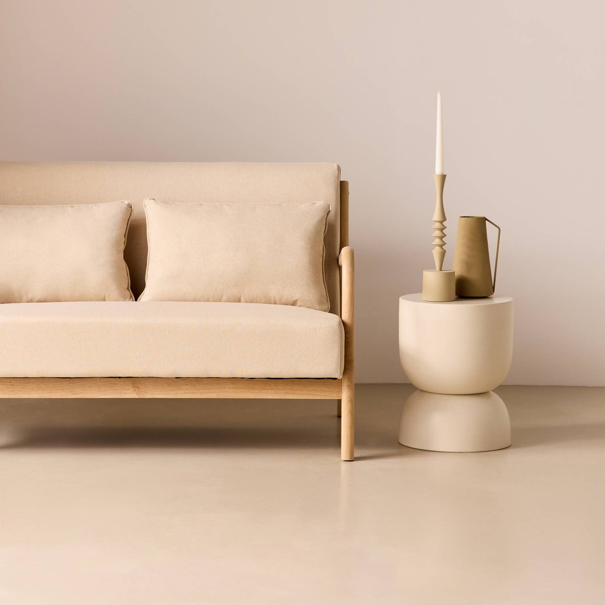 Banquette scandinave 2 places bois et tissu LORENS beige, SWEEEK