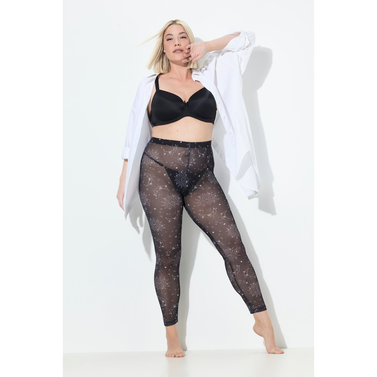 Legging-collant en mesh, soleils et lunes noir, ULLA POPKEN