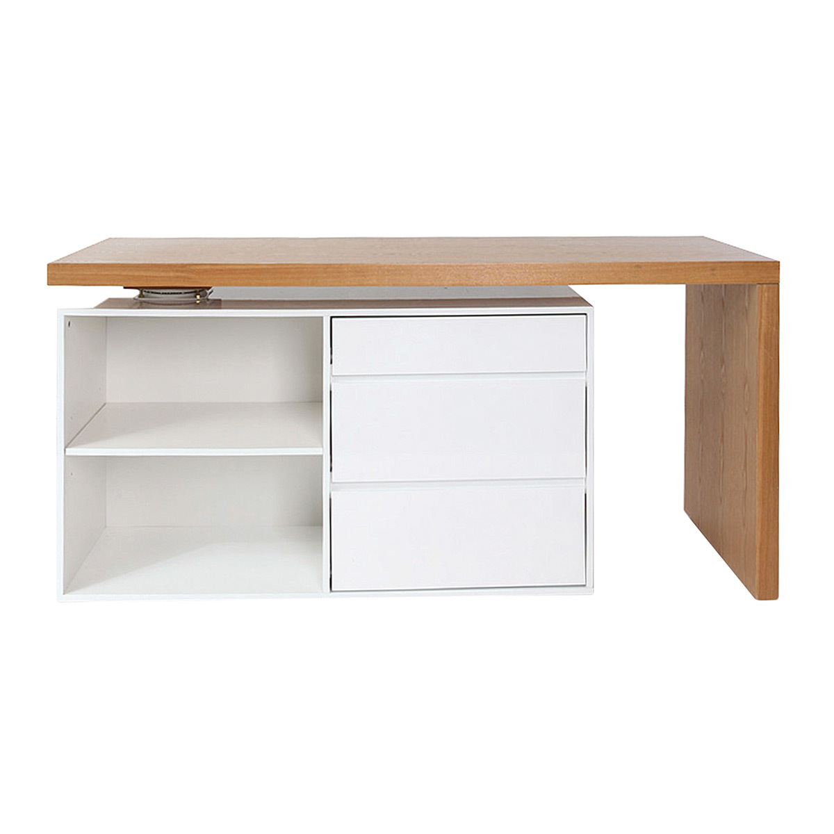 Bureau modulable design blanc brillant et bois clair frêne L160-235 cm NEW MAX blanc, MILIBOO
