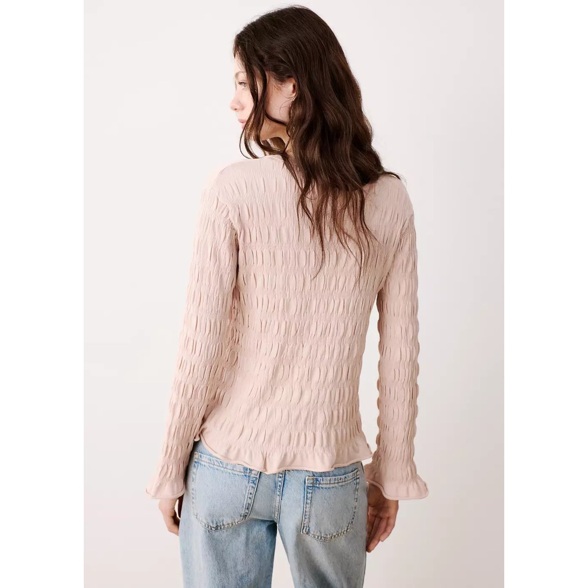 Pull en maille fine froncé rose pastel, MANGO TEEN