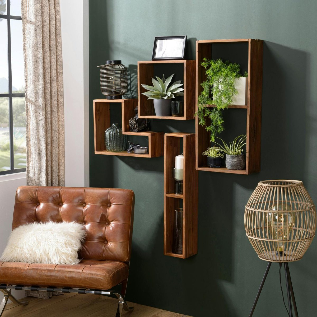 Etagère murale forme L bois de teck recyclé SWING bois naturel, PIER IMPORT