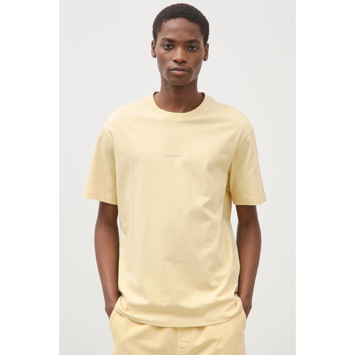 T-shirt en coton manches courtes jaune clair, BONOBO