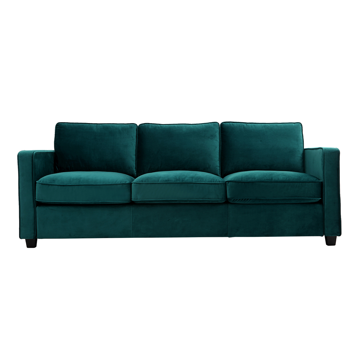 Canapé design 3 places en tissu velours bleu pétrole et bois noir BROOKLYN bleu canard, MILIBOO