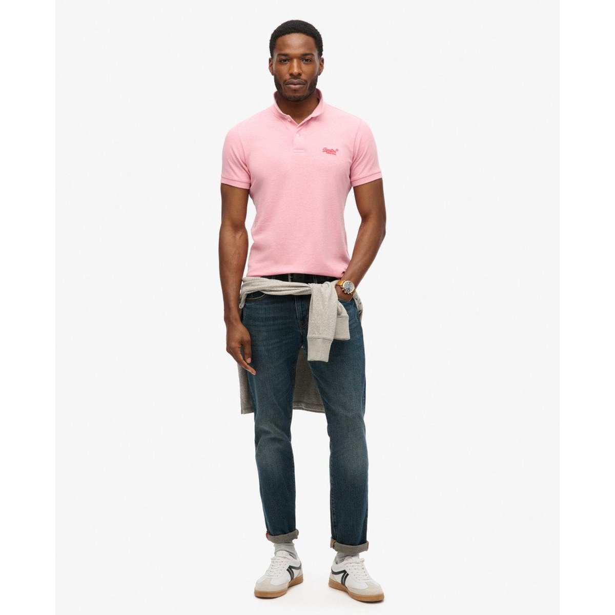 Polo manches courtes piqué rose clair chiné, SUPERDRY