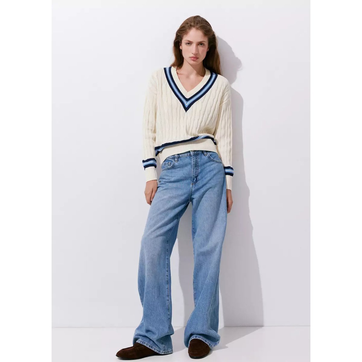 Pull-over maille tressée écru, MANGO