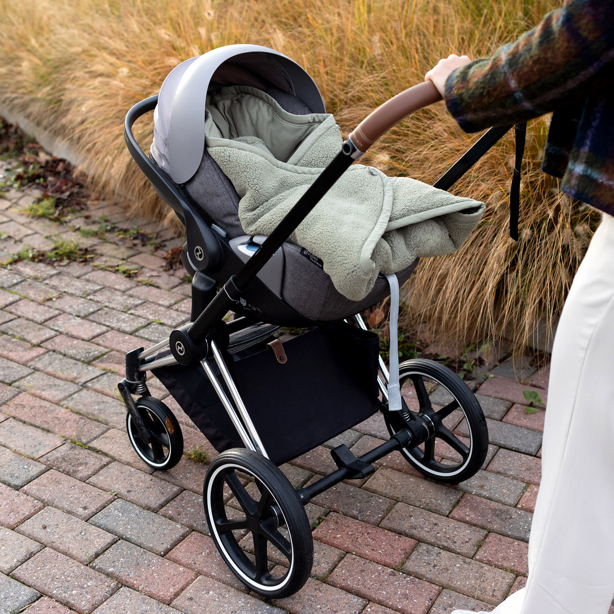 Nid d'ange bébé poussette et siège auto hiver - Teddy chaud kaki, BEMINI