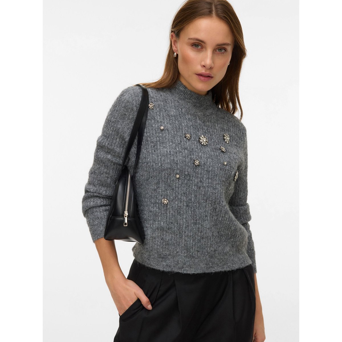 Pull En Maille medium grey melange, VERO MODA