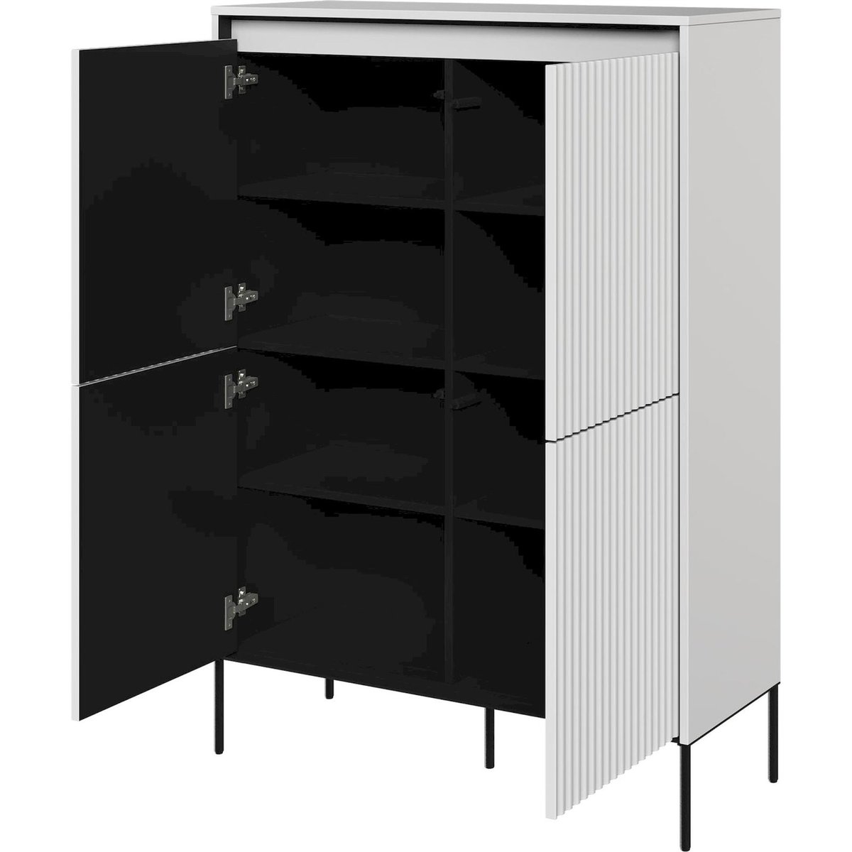 Commode haute à portes rainurées avec LED blanc, RECOLLECTION