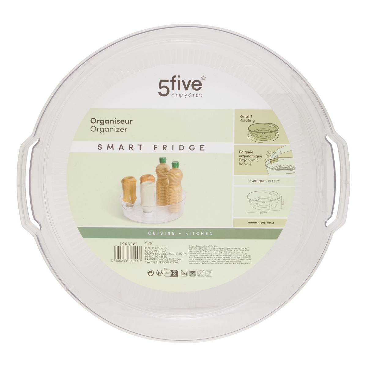 Organiseur rotatif avec anses SMART FRIDGE transparent, 5FIVE SIMPLY SMART