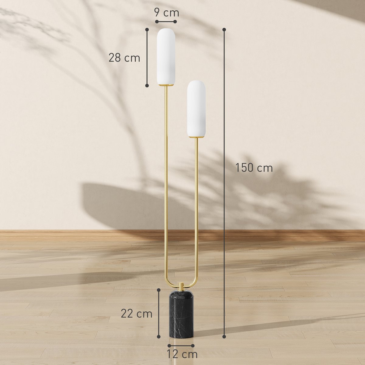 Lampadaire Métal Or noir, HOMCOM