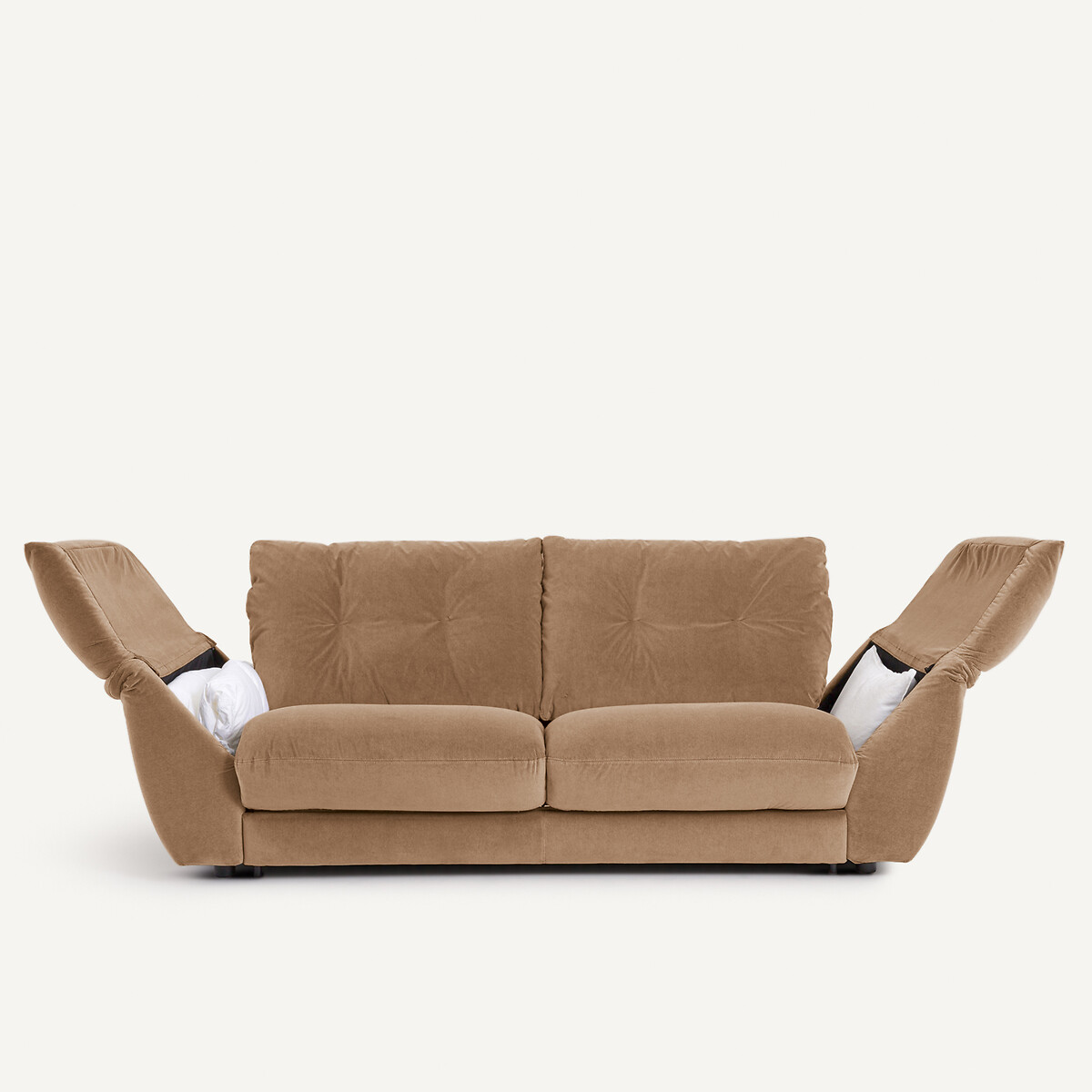 Canapé 3 places convertible en velours stonewashed, EDGAR ficelle, AM.PM