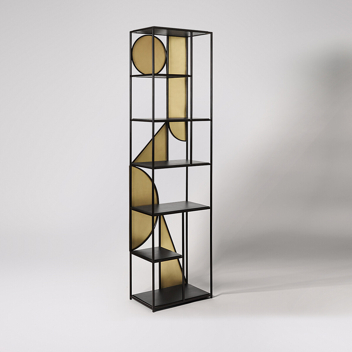 Pablo Mango Wood Narrow Shelving brass/black, SWOON