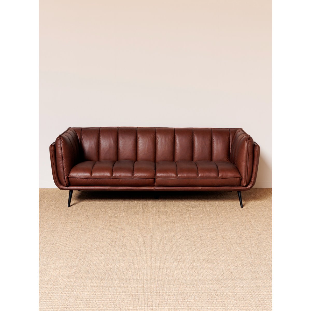 Canapé 3 places en cuir SLOWBOY marron, CHEHOMA