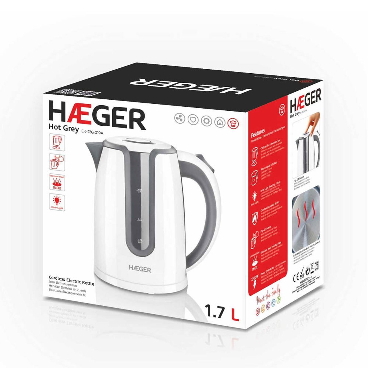 Jarro elétrico Hot Grey, HAEGER branco/cinzento, HAEGER