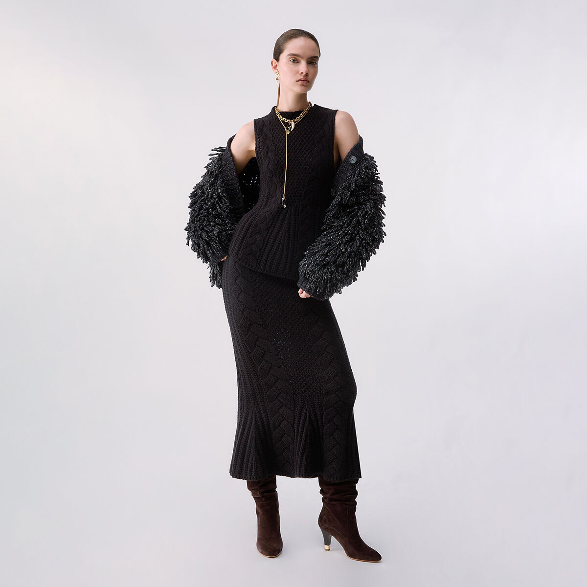 Jupe mi-longue en maille noir, LIU JO