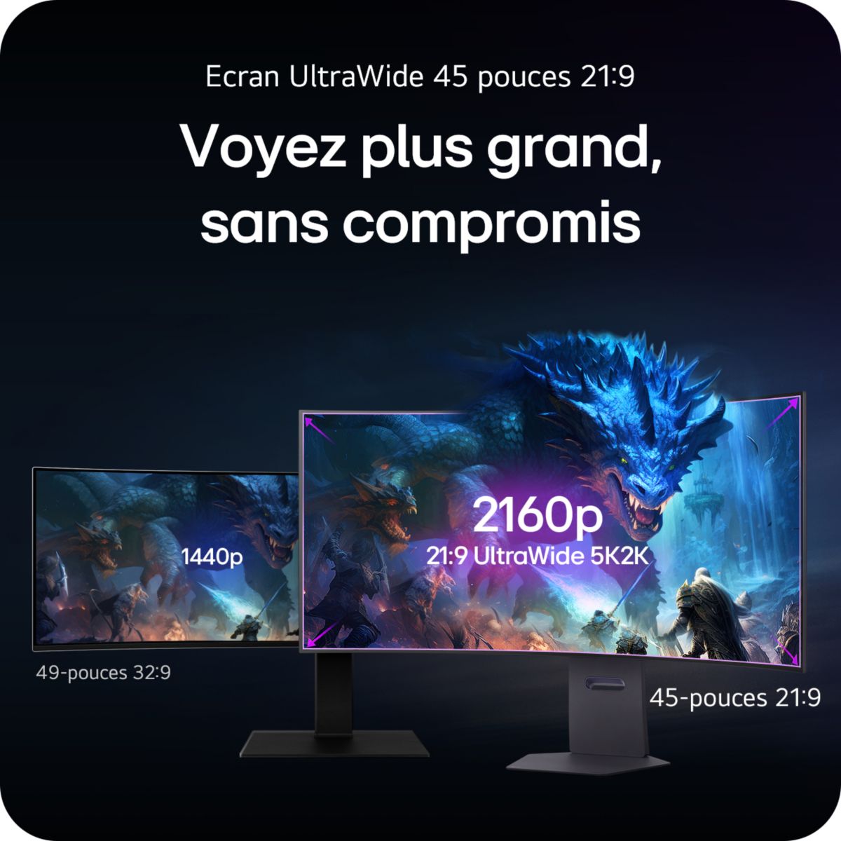 Ecran PC Gamer 45GX950A 45" Incurvé 800R 5K 165Hz OLED HDR True Black 400 HDMI 2.1 AMD FreeSync & G-Sync couleur unique, LG