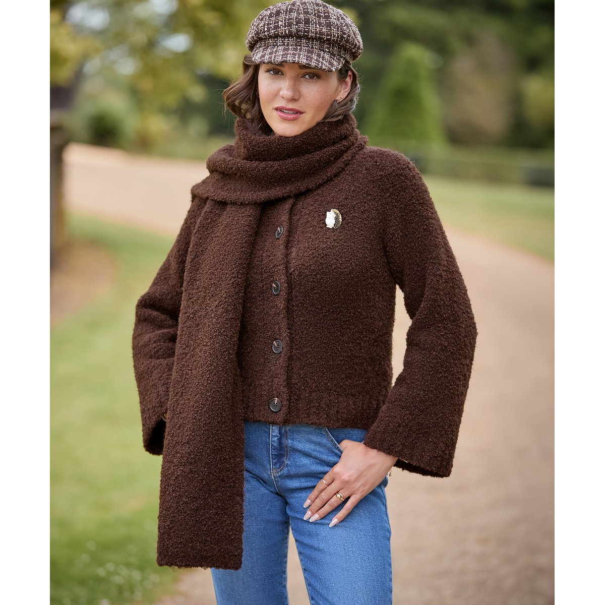 Cardigan Douillet avec Écharpe Promenades Hivernales marron, JOE BROWNS