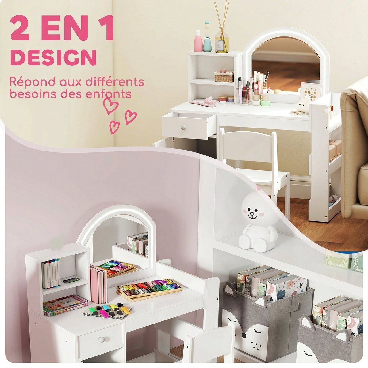 Ensemble de coiffeuse pour enfants MDF Blanc blanc, AIYAPLAY