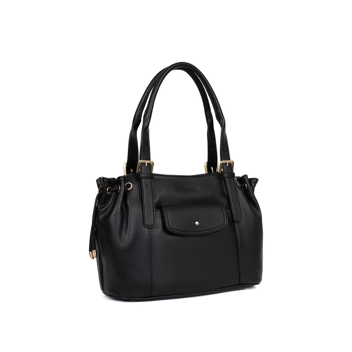 Sac porté épaule 2 anses ZORA noir, HEXAGONA